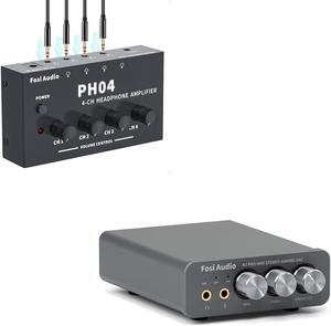 Fosi Audio PH04 4 Channel Headphone Amplifier Stereo Audio Amp+K5 Pro Gaming DAC Headphone Amplifier Mini Hi-Fi Stereo Digital-to-Analog Audio Converter