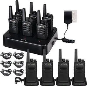 Retevis RT68 Walkie Talkie(10 Pack) with Earpiece(6 Pack) with 6 Way Multi Unit Charger(1 Pack), Two Way Radios Rechargeable, Heavy Duty Walkie Talkies for Adults, for Restaurant School Manufacturing