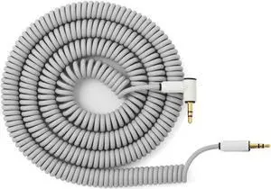 MyVolts Candycord Audio Cable, Straight Mini Jack to Angled Mini Jack, Curly 100cm to 200cm, Powder Grey Colour, Perfect for Microfreak, Korg Volca, Pocket Operator, Headphones