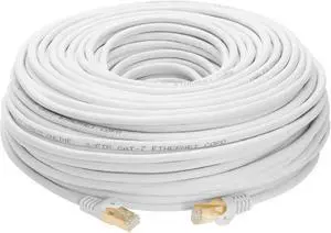 Cables Direct Online 100FT S/FTP Cat7 Copper Network Ethernet Patch Cable, Internet Wire, Compatible with PC, Laptop, Modem, Router, TVs, Printer Cord, Consoles for Home and Office (100ft, White)