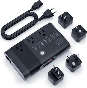 350W Universal Travel Adapter Voltage Converter US to Europe, Pure Sine Wave 220v to 110v Converter for Hair Straightener Curling CPAP Toothbrush Shaver Laptop Phone, EU/UK/AU/US Power Plugs Converter