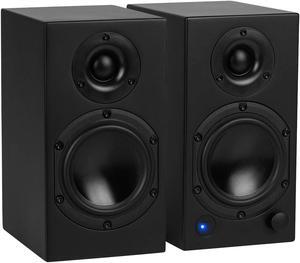 Dayton Audio M4 Powered Desktop Speakers with Bluetooth and USB DAC | Remote Included | 150W Peak Power | Pair (Black, 4in)