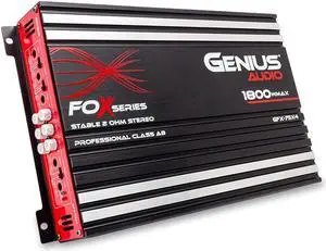 Genius Audio GFX-75X4 Full Range Powered Car Amplifier Multichannel 1800 Watts Max Class AB 2-Ohm Stable with Power Protection System to Boost Speaker and Woofer Performance