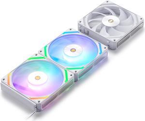 LTC CF-121D 120mm PC Case Fan, Daisy-Chain Connection, 5V 3Pin ARGB Lighting, 4 Pin PWM Case Fan, for Radiator/Computer Case Cooling, 120x120x25mm, 3 Pack, White