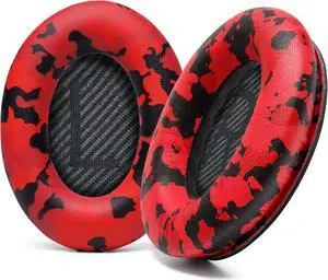 WC Wicked Cushions Upgraded Replacement Ear Pads for Bose QC35 & QC35ii (QuietComfort 35) Headphones & More - Softer Leather, Luxurious Memory Foam, Added Thickness, Extra Durability | Red Camo