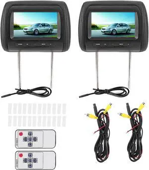 Dual headrest screen-2pcs 7 in Wireless Control Adjustable Headrest LCD Video Player USB MP5 Display Black