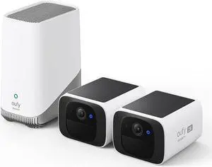 eufy Security S220 SoloCam 2-Cam Pack with Homebase 3, Solar Security Camera, Wireless Outdoor Camera, Continuous Power, 2K Resolution, Wireless, 2.4 GHz Wi-Fi, No Monthly Fee, HomeBase 3 Compatible