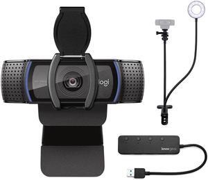 Logitech C920S Pro HD Webcam Bundle with Webcam Stand with Selfie Ring Light and 4-Port USB Hub (3 Items)