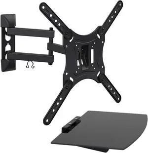 Mount-It! TV Mount with Shelf | Full Motion TV Wall Mount with Floating Entertainment Shelf for Cable Box, DVR | Single Stud Installation | Fits Televisions Up to 55 Inches, VESA 75x75mm to 400x400mm