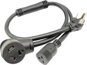 Parkworld 60066 Dryer Splitter, NEMA 10-30P Male Plug to 10-30R & 6-20R (T-Blade Also for 6-15) Female Receptacle (3 Feet)