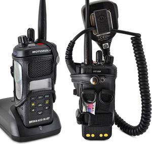 Turtleback Carry Holder for Motorola APX 4000 Two Knob Radio EXTENDED BATTERY with D RINGS Attachment Fire and Police Two Way Radio Belt Case Black Leather Belt Holster Heavy Duty D Rings