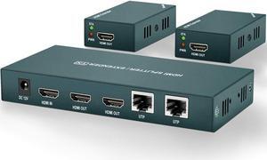 PWAY HDMI Extender Splitter 1x2, HD1080P@60Hz & 3D Visual, Extending 165ft (50m) Length Transmission Over CAT5e/CAT6/CAT7 Cable, 2 Channel Transmission with 2 HDMI Loop Out1
