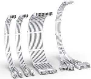 EZDIY-FAB PCIE 5.0 12VHPWR Sleeved Cable Kit, PC 16AWG Power Supply Cable Extension, 24PIN-ATX/(4+4) PIN-EPS/(12+4) PIN to 4X 8 PIN PCIE- RTX4090/4080/4070Ti Extension Cable-Pure White