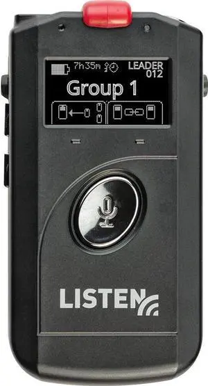 Listen Technologies LK-1-A0 ListenTALK Transceiver; Includes: (1) LA-365 Rechargeable Li-ion Battery, (1) LA-401 Universal Ear Speaker and (1) LA-445-BK Breakaway Lanyard