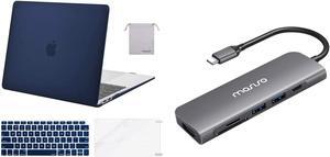 MOSISO Compatible with MacBook Air 13 inch Case 2022-2018, USB-C Hub,6in1 Type-C Multiport Adapter to 65W Power Charging&Keyboard Cover&Screen Protector&Storage Bag, Navy Blue&Space Gray