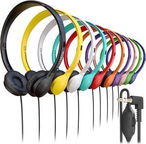 Bulktech Wired On-Ear Leather Headphones with 3.5mm Connector and Remote Control for Volume, Bulk Wholesale, 10 Pack, Assorted Colors