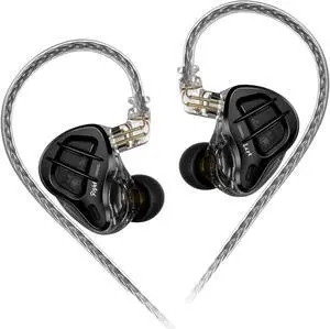 KZ ZAR in-Ear Monitor Headphones,1DD+7BA Hybrid Technology Driver IEM Wired Earbuds Headphone with Silver-Plated Cable for Audiophile Musician (KZ ZAR-Black, No Mic)