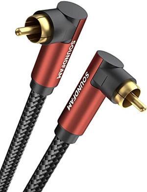 SOUNDFAM Dual 90 Degree RCA Cable Rigth Angle Subwoofer Cable New Upgrade Double RCA Coaxial Audio Cable-Wine Red (26FT/8M)