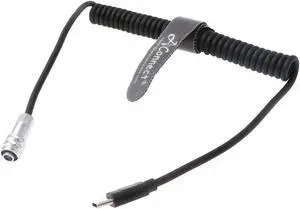 AConnect BMPCC-4K-6K Power-Cable Type-C to Weipu 2 Pin Female for PD-Power-Bank Blackmagic-Pocket-Cinema-Camera Flexible Coiled Cable