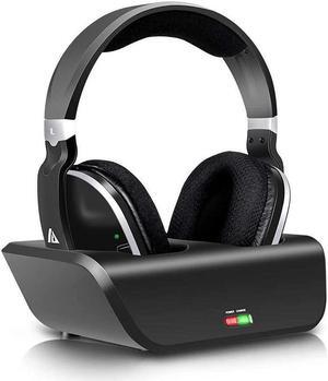 MONODEAL Wireless TV Headphones, Over Ear Headsets for TV Watching with Charging Dock, 2.4GHz RF Transmitter, 100ft Wireless Range and Rechargeable 20 Hour Battery, Black