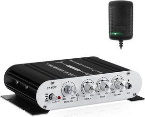 ST-838 HiFi Home Audio Amplifier 2.1CH RMS 20Wx2+40W Stereo Amplifier Receiver with Subwoofer Output Digital Mini Power Amplifier with AUX for Home,Car Speakers (with Power Supply)