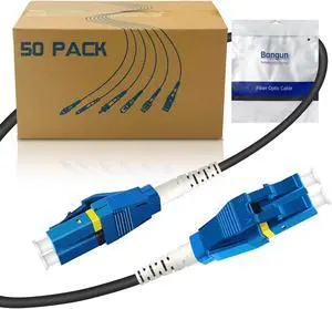 Bangun 50-Pack - 3m Uniboot LC to LC Armored Fiber Patch Cable, Singlemode 9/125um Fiber Optic Cable Jumper Optical Patch Cord, Duplex, (OS1/OS2 Compatible), LSZH Black