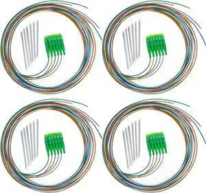 Bangun 4Pcs 1.5 Meter 6 Strand Single Mode LC APC Fiber Pigtail, 9/125um, OS1/OS2 Compatible, Includes 24 Fiber Optic Fusion Splice Protective Shrink Sleeves