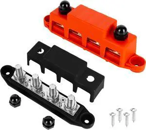 BlueStars 2-Pack 3/8" (M10) Bus Bar 250A 12V DC Max 48V DC, 3 x #8 Screws - Compatible with Car Golf Cart RV Boat Solar Cell - Positive & Negative