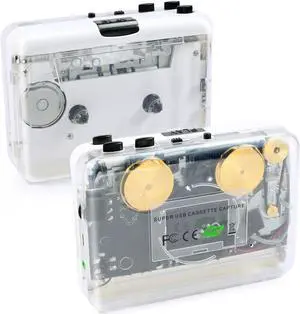 Auto Reverse Clear Stereo Cassette Player,Built-in Cool Copper Wheel MovementEarphone,Cassette Tape to MP3 Converter with Tape Converter Software,Powered by USB Power Cord or AA Battery