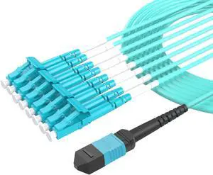 Buacoz 6 Meters OM4 8 Cores MPO-LC Connector Optical Fiber Patch Cord 50/125 Multimode Fan-Out Jumper Female to Female Type B 40G/100G 19.6ft Aqua