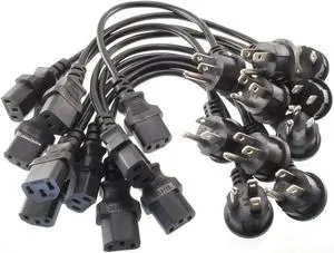 CablesOnline, 10-Pack 1ft Right-Angle NEMA 5-15P to IEC C13 Short 3-Conductor 18AWG AC Power Cable, PC-301L-10