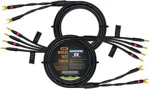 WORLDS BEST CABLES 8 Foot - Canare 4S11  Audiophile Grade - HiFi Star-Quad Bi-Wire Speaker Cable Pair with Eminence Gold Banana & Spade Connectors [Spade x2  Banana x4]