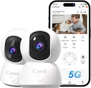 Indoor Security Camera 2K, 360 Degree Cameras for Home Security with Night Vision, Baby/Dog Monitor with Auto Tracking, Human/Pet Detection, Cloud&SD, Pet Camera Support 2.4/5GHz WiFi, 2-Pack