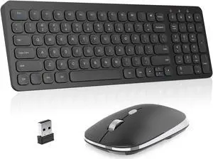 cimetech Wireless Keyboard Mouse Combo, Compact Full Size Wireless Keyboard and Mouse Set Less Noise Keys 2.4G Ultra-Thin Sleek Design for Windows, Computer, PC, Notebook, Laptop - Matte Black