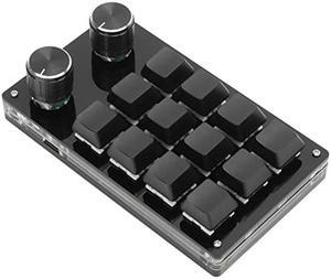Cuifati One Handed Macro Mechanical Keyboard, 12 Key Mini Programmable Micro Keyboard, Fully Programmable Keys and 2 Knob, for, for Vista, for, for Macos(Full Black)