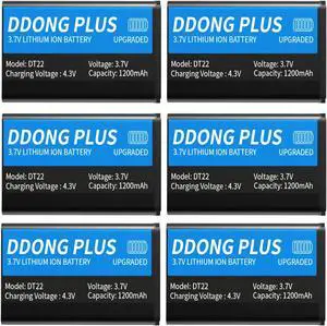 DDONG PLUS (6 Packs[New Version] [2025 Upgraded] 1200mAh Replacement Battery for Retevis RT22 RT22S RT15 RT19/TIDRADIO TD-M8/Zastone X6 WLN KD-C1/Zeadio ZS-B1 DC/LUITON LT-316 Battery