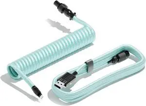Deskr Coiled Keyboard Cable - USB C Cable for Gaming Keyboard | Double-Sleeved Mechanical Keyboard Cable - Detachable Metal Connectors Coiled Cable - Type A & USB Type C Cable (Ice Blue) 6ft