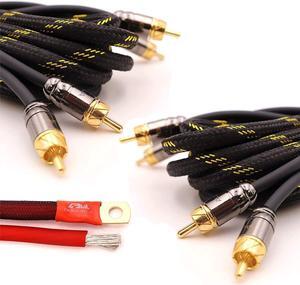 Elite Audio Pro Series Amplifier Wiring Kit & 2-Channel RCA Combo - 5000w Max Power, 0GA (AWG) Cables, Dual RCA Sets, ANL Fuse & Holder (Model: EA-PROK0 + EA-PRO3)