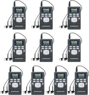 EXMAX® EXG-108 Wireless Portable Pocket DSP FM Stereo Radio Digital Receiver with Mini LCD Clock Earphone for Tour Guide System Teaching Meeting - 10 Pack (Gray)