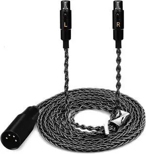 Fezzlo Audio Cable 8N Single Crystal Silver-Plated Mixed Cord Compatible with Audeze LCD-3 LCD-4 LCD-X LCD-XC MEZE Empyrean Elite Kennerton Thror Vali Headphone 6.5ft 4PIN-XLR, Dark Grey