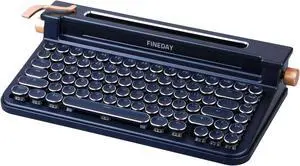 FINEDAY [Full Aluminum Keyboard 3.0, Cherry MX Blue Switch, Retro Mechanical, Bluetooth 5.0 & USB, Connects 4 Devices, for PC/Mac/iPhone/iPad (83 Full Aluminum - Navy)