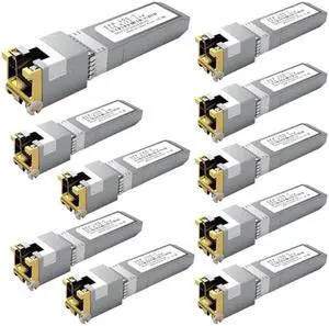 10PCS 10GBASE-T SFP+ RJ45 Copper Transceiver Module, Multi-Rate 1.25G/2.5G/5G/10G up to 30m - Compatible with TP-Link, Cisco SFP-10G-T-S, Ubiquiti UF-RJ45-10G, Netgear, Broadcom, Mikrotik and more