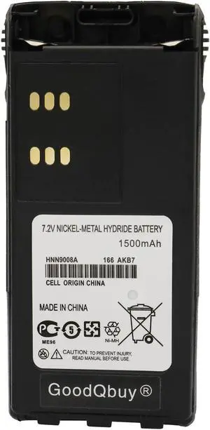 GoodQbuy 1500mAh NI-MH Replacement Battery for Motorola Radio HT750 HT1250 GP320 GP328 GP338 HNN9008 HNN9008A HNN9008AR HNN9008H HNN9009 HNN9012 + Belt Clip