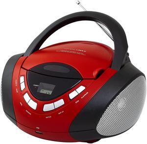 HANNLOMAX HX-320CD CD/MP3 Boombox, AM/FM Radio, USB Port for MP3 Playback, Aux-in, LCD Display,AC/DC Dual Power Source (Red/Black)