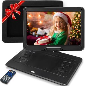 16.9" Portable DVD Player with 14.1" Swivel Screen, 6 Hrs Battery Car DVD Player, Car Headrest Mount, Car Charger, Portable DVD Supports All Region Discs/SD Card/USB/Sync TV, Black