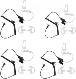 HWAYO 3.5mm 1 pin Listen Only Surveillance Covert Acoustic Air Tube Earpiece Police Radio Headset + Medium Replacement Earmolds for Motorola Radio Speaker Mics(4 Pack)