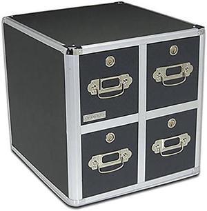 Vaultz CD Case Holder - File Cabinet CD Rack w/ 4 Drawers and Key Locks, 14 x 14.5 x 15.5 Inch DVD Organizer and CD Storage Box - Black