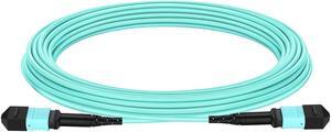 HYX FIBER CABLE MPO-MPO Trunk Patch Cords 12 Strands Female/Female Type B LSZH OM3 50/125 Multimode Indoor Optical Fiber Cable Compatible QSFP+QSFP28 Transceiver Aqua Length 5m/16ft