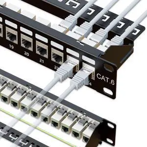 iwillink 10Gbps Patch Panel 24 Port, RJ45 Through Coupler Cat6 Patch Panel, STP Shielded Patch Panels 19-Inch 1U with Back Bar, Wallmount or Rackmount, Compatible with Cat5, Cat5e, Cat6 Cabling