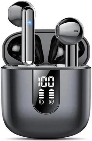Wireless Earbuds 2024 Bluetooth 5.3 Headphones with HD Mic HiFi Stereo Sound, Wireless Earphones with Dual LED Display Touch Control, IPX7 Waterproof 30H Playtime Mini Ear Buds for iOS Android, Black